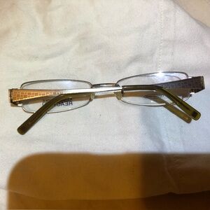 Kenneth Cole Reaction Wire Rim Glasses in Gold Checker Pattern